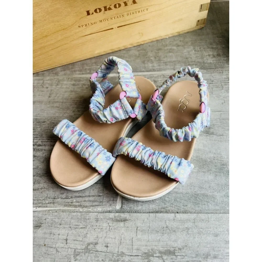 SUGAR Boutique Blue Floral Baby Toddler Girl Sandals Stretch Slip On Cute Size 6